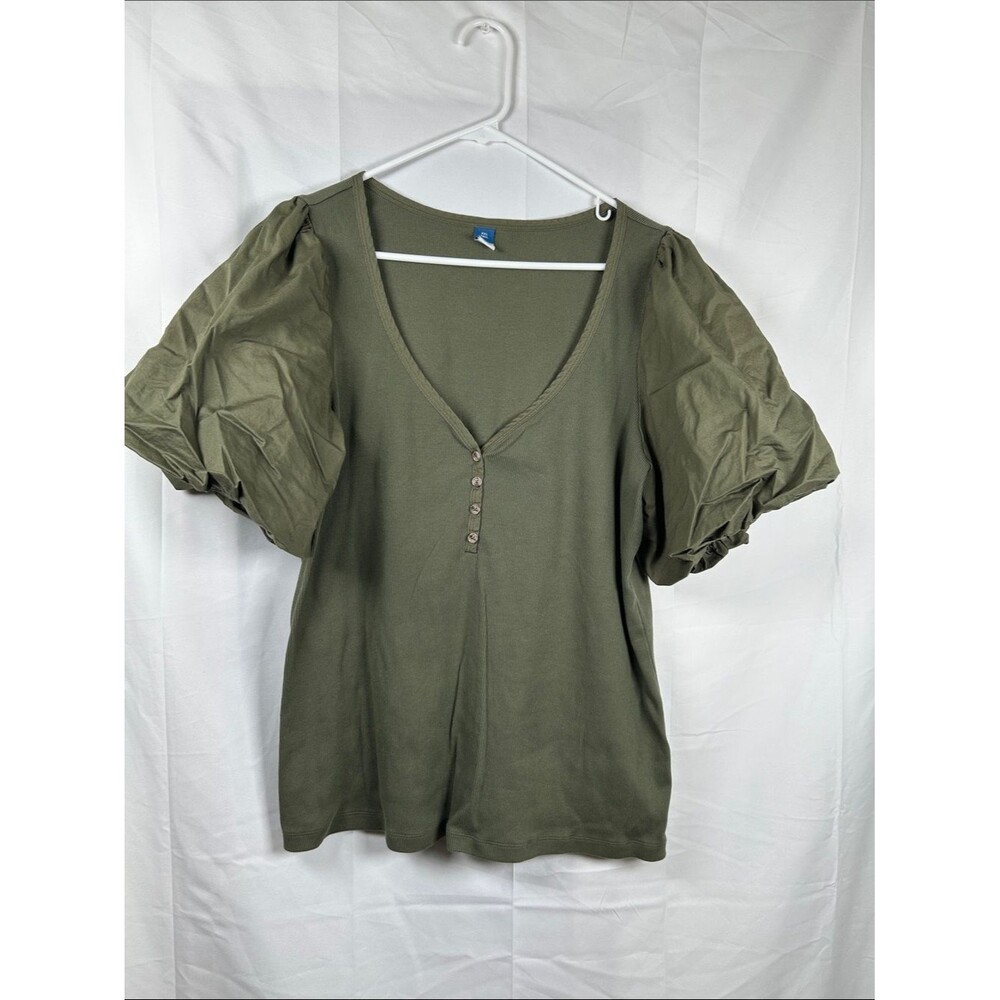 Old Navy Mixed Fabric Puff Sleeve Blouse Women’s XXL Tall Olive Green